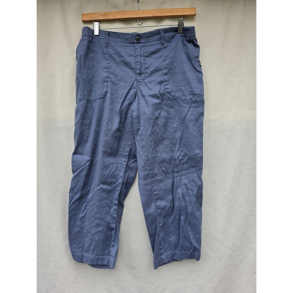 LL Bean Womens 18 Petite Blue Linen Blend Straight Leg Pants 522927